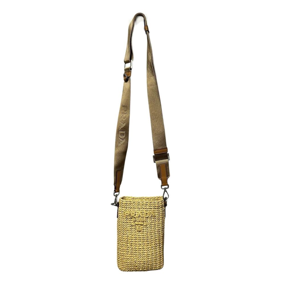 Prada Natural Tan Crochet Raffia Smartphone Case Drawstring Crossbody Bag - Picture 2 of 9